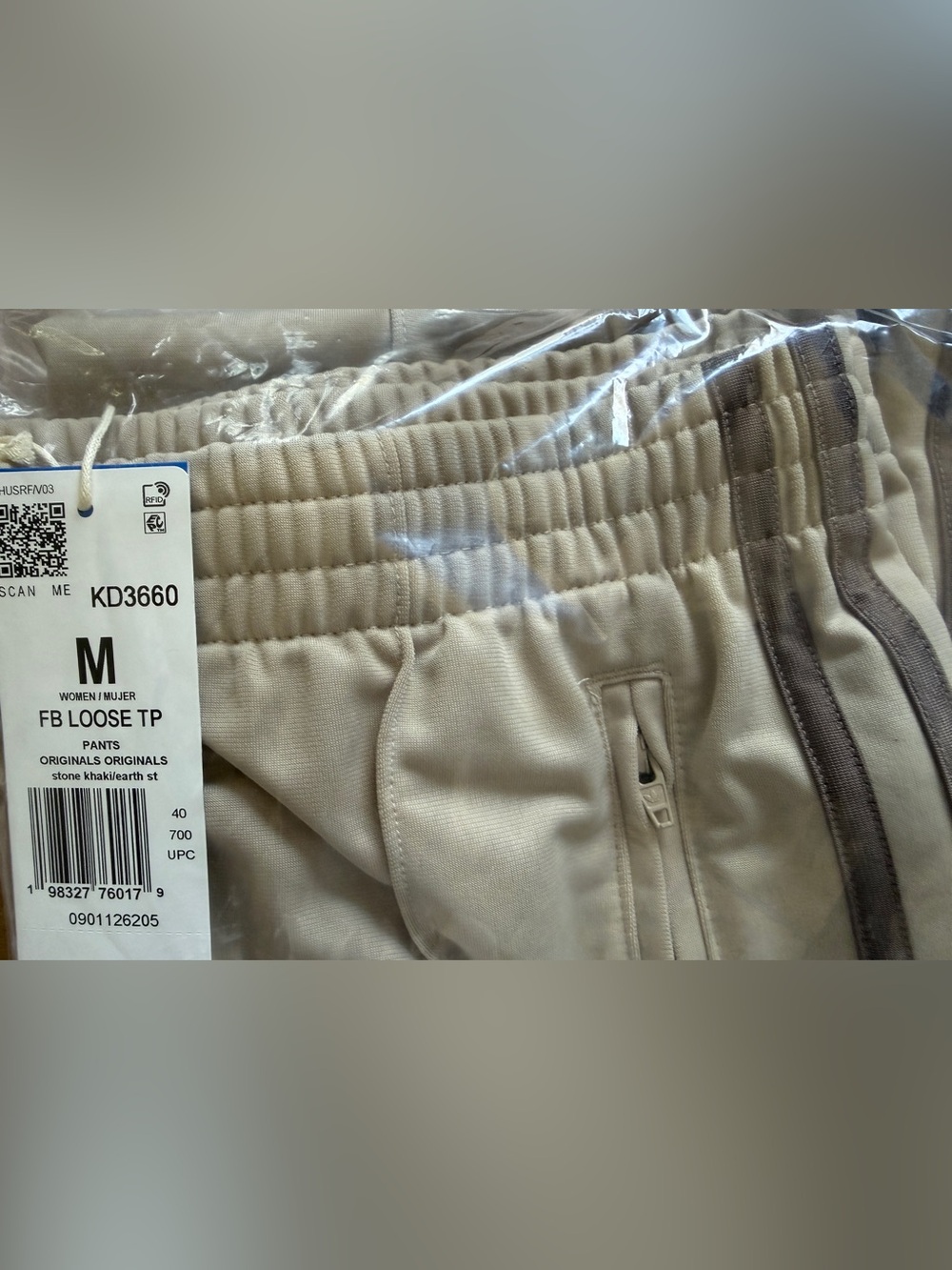 adidas Classic Firebird Women’s Loose Track Pants Khaki w/Earth Stripes KD3660 - Picture 5 of 13